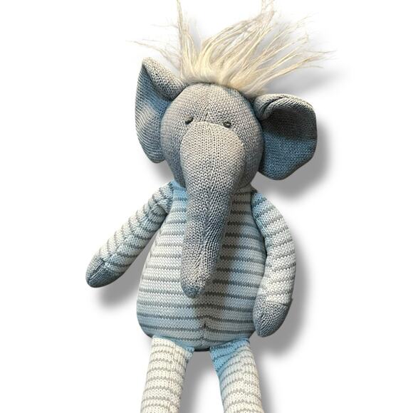 MudPie Plush Knit Elephant Doll Nursery Decor Baby Shower Gift Stripe Safari 15" - Picture 4 of 12